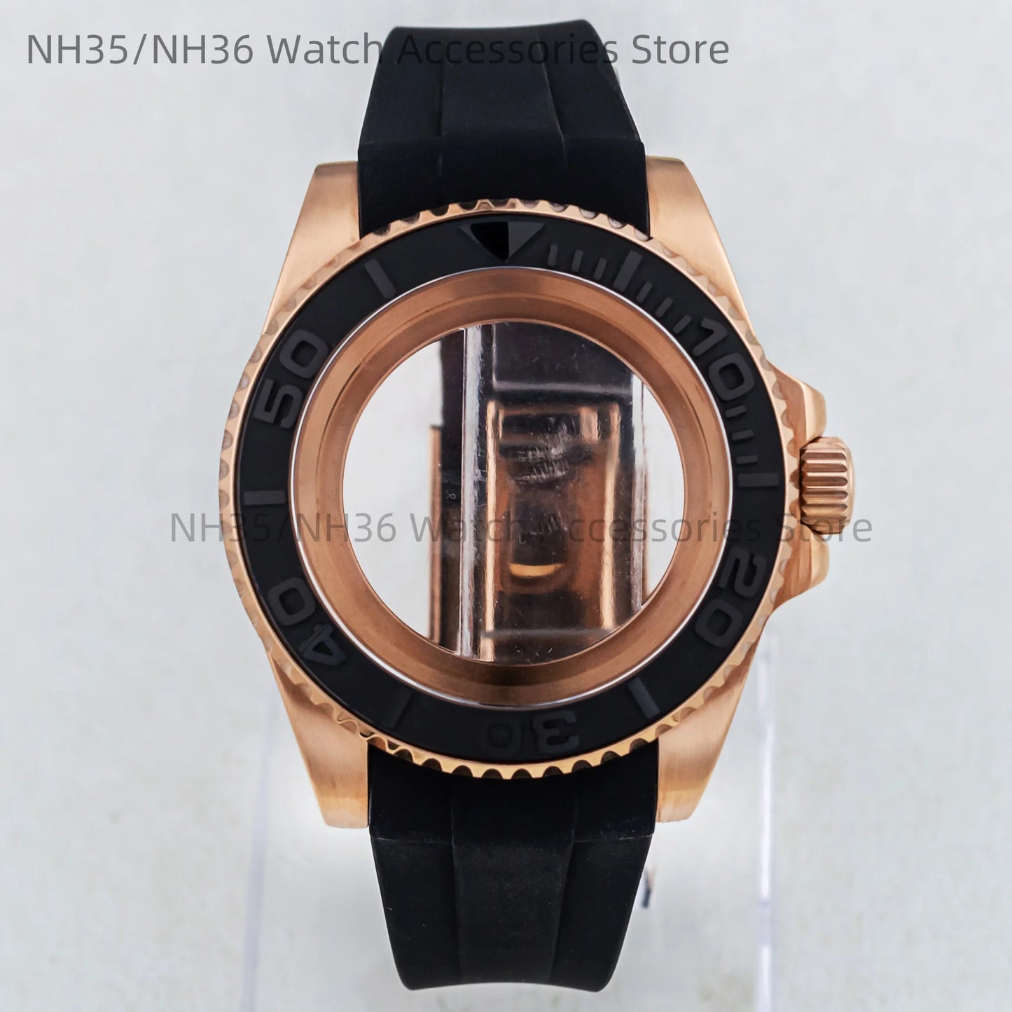 40Mm Rose Gold Watch Case Ceramic Bezel Sapphire Glass Stainless Steel for NH35 Nh36 Nh34 Automatic Movement Yacht-Master Case