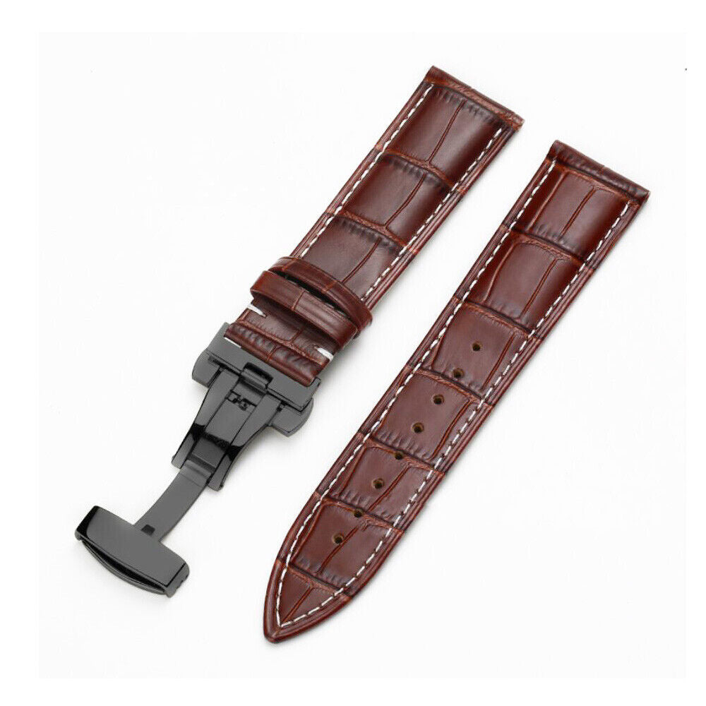 Genuine Leather Watch Band Bracelet Strap Deployment Clasp Buckle Replacement