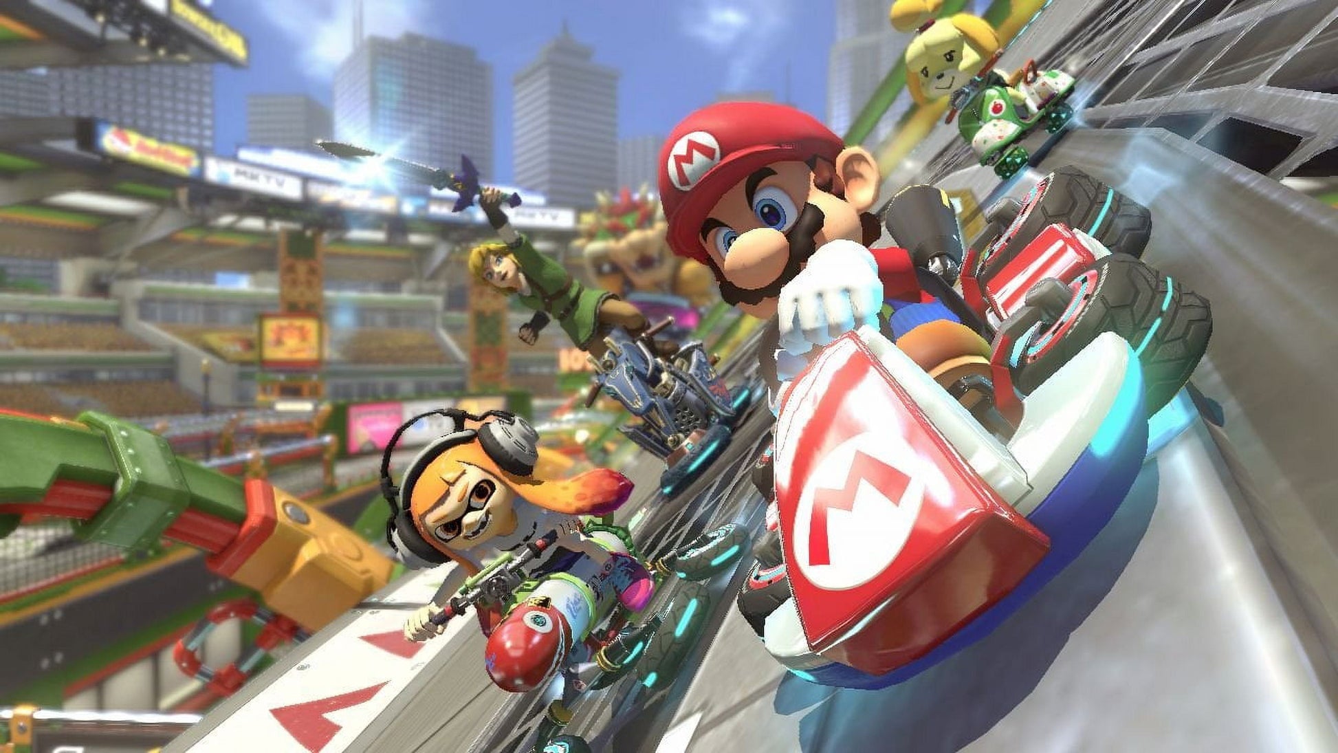 Switch OLED Neon Red/Blue Edition Bundle with Mario Kart 8 Deluxe Game + Mightyskins Voucher – (JP Edition) - Japan Import with US Plug