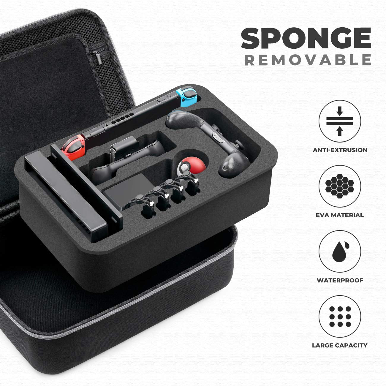 Deluxe Carrying Case for Nintendo Switch OLED & Nintendo Switch, Large Capacity Travel Storage Pouch for Switch Console & Accessories - Black