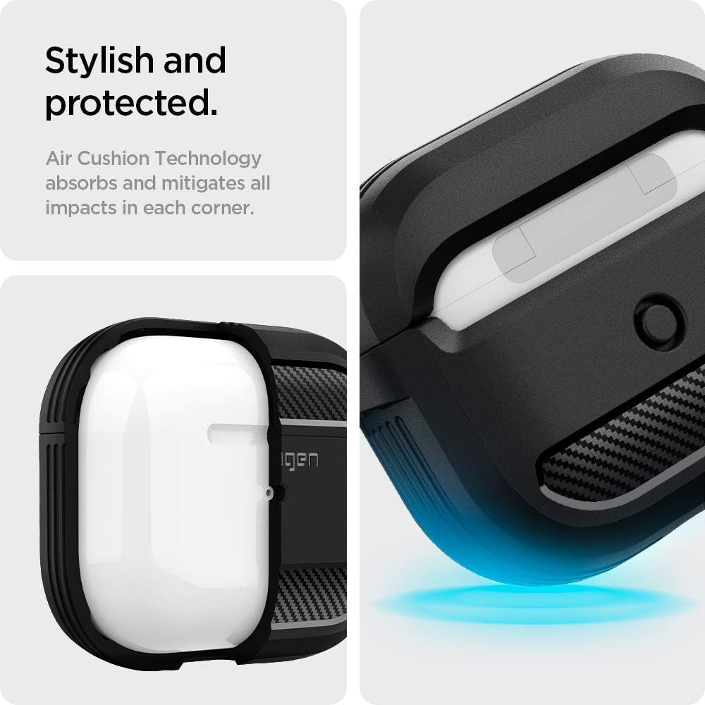 Rugged Armor Designed for Airpods 3Rd Generation Case Protective Airpods 3 Case with Keychain (2021) [Durable Dual Layer Protection] - Matte Black