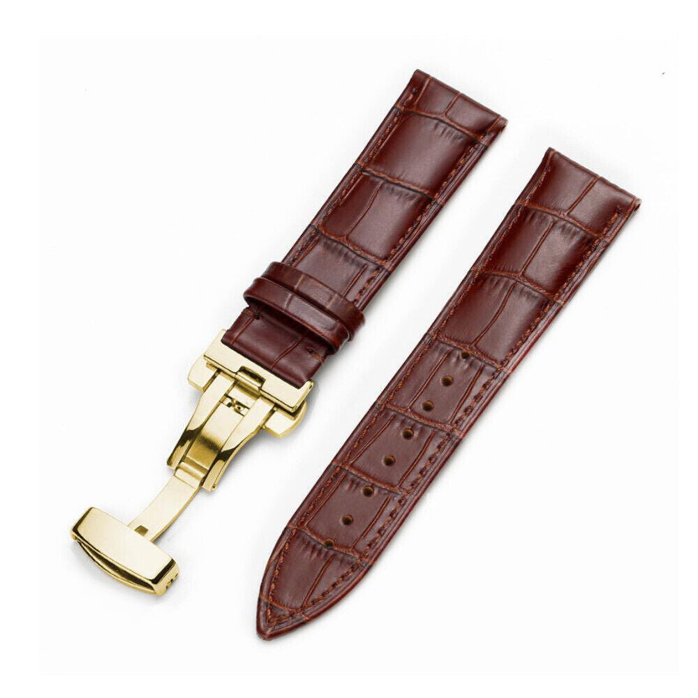 Genuine Leather Watch Band Bracelet Strap Deployment Clasp Buckle Replacement