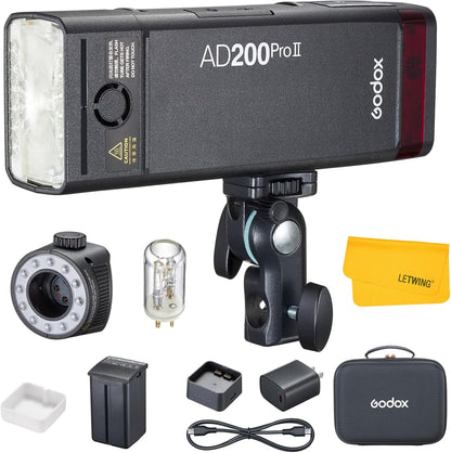 AD200 Pro II Ad200Pro II Strobe Flash, TTL 200W Pocket Flash HSS 1/8000S, One-Tap Wireless Sync, Enhanced Color Screen, Photography Lighting for Canon, Sony, Nikon, Fuji, Olympus, Panasonic