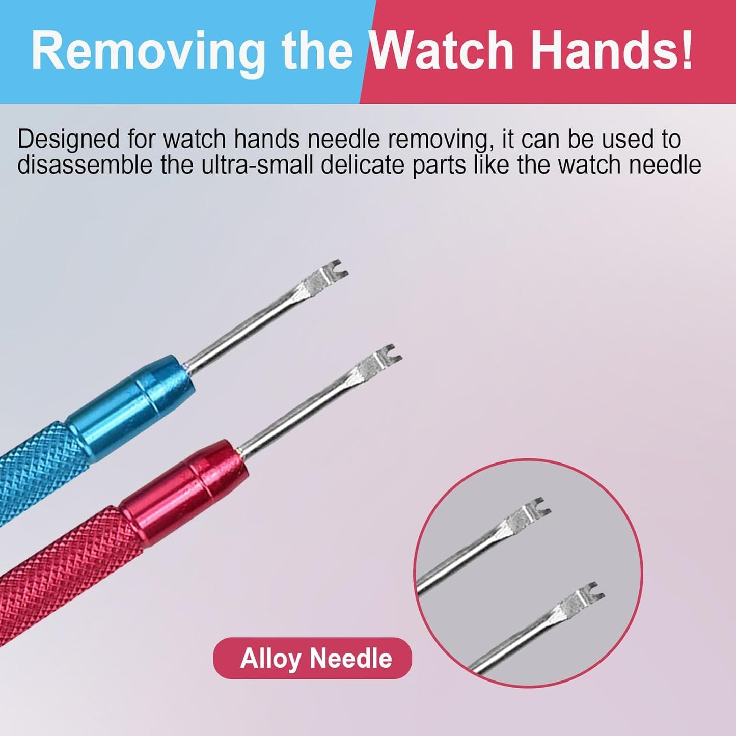 2Pcs Watch Hands Removers, Lever Type Puller Watch Tool Watch Hand Removal Tool for Watch Hands Removers Replace(Red + Blue)