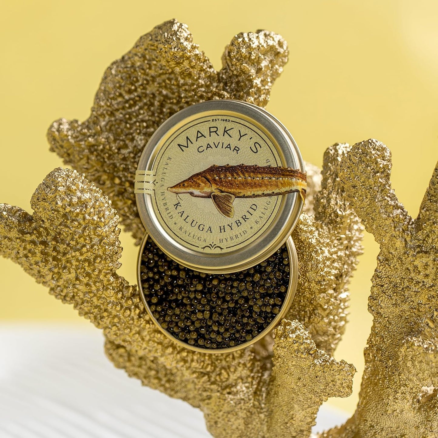 Kaluga Royal Amber Sturgeon Caviar – 3.5 Oz / 100 G – Malossol Kaluga Fusion Black Roe