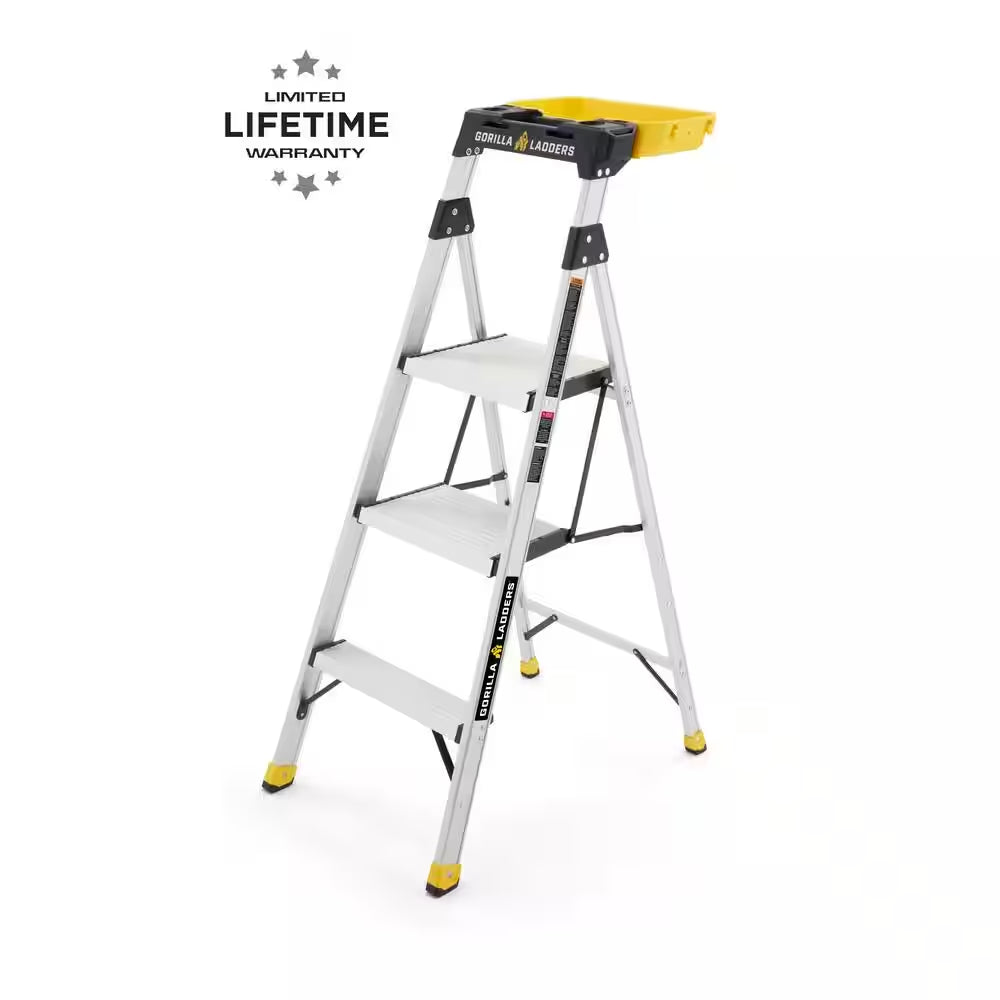 4 .5 Ft. Aluminum Dual Platform Step Ladder with Project Bucket ( 9 Ft. Reach ), 250 Lbs. Capacity Type I Duty Rating