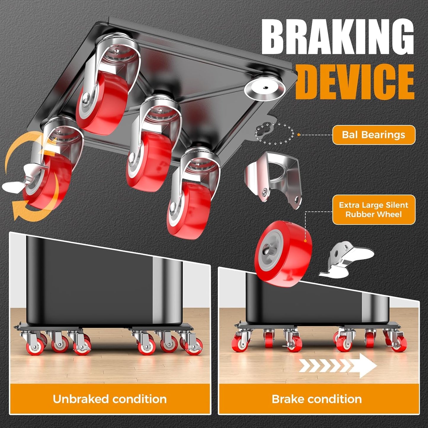 Furniture Dolly,Furniture Mover Pro Set,Furniture Lifter with 5 360° Rotatable Rubber Universal Wheels，Carbon Steel Panel Furniture Movers，Maximum Load 3307Lbs.Red.