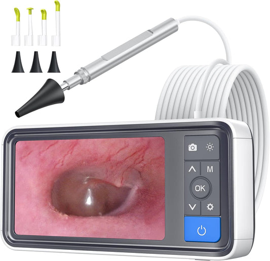 Otoscope Ear Camera with 4.5" IPS Screen, 1920X1080 FHD Smart Visual Ear Wax Removal Tool Camera Kit, 32GB Card Ear Scope Otoscope with Light, Plug & Play at Home Ear Infection Detector
