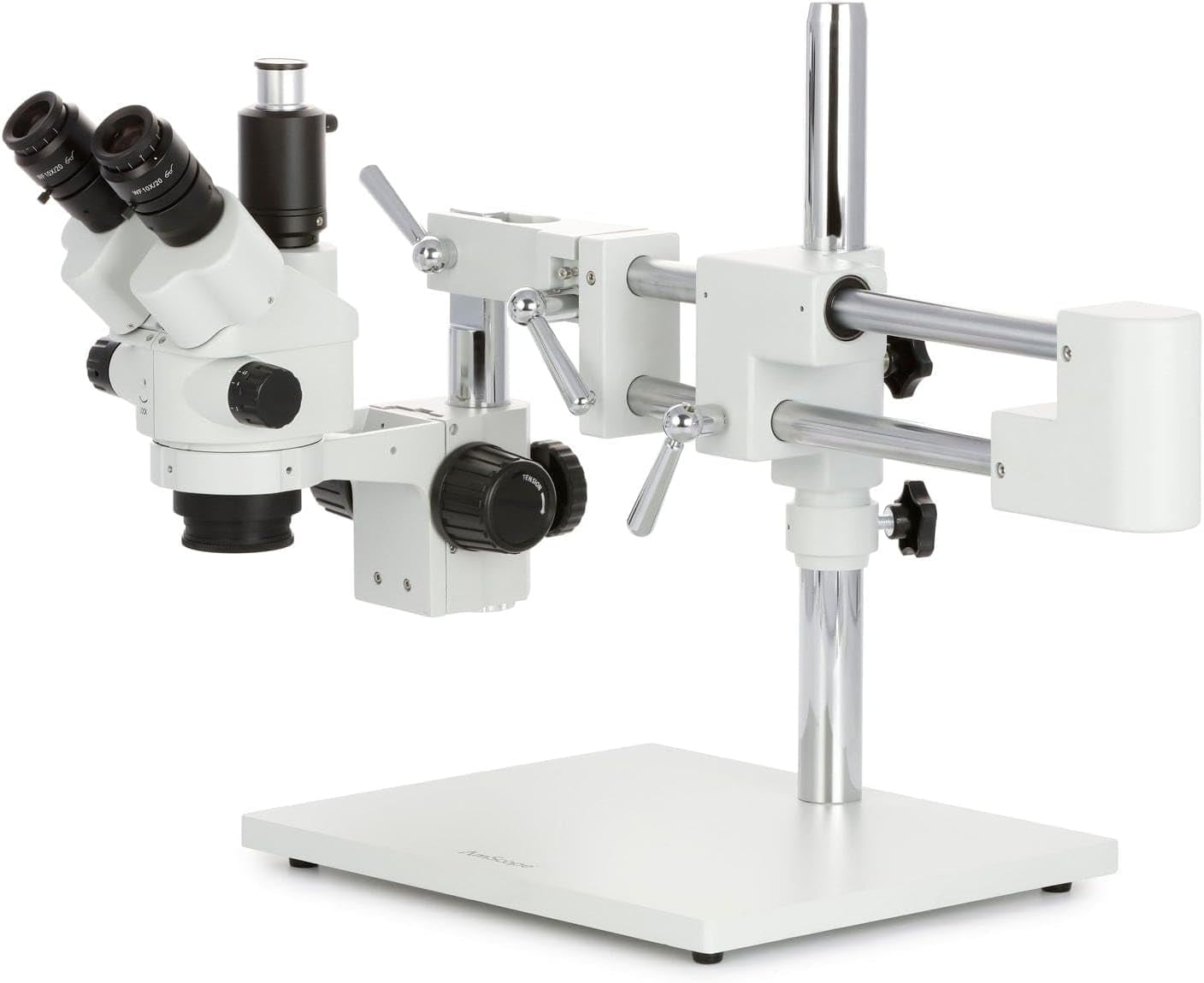 - SM-4NTP 7X-45X Simul-Focal Stereo Lockable Zoom Microscope on Dual Arm Boom Stand