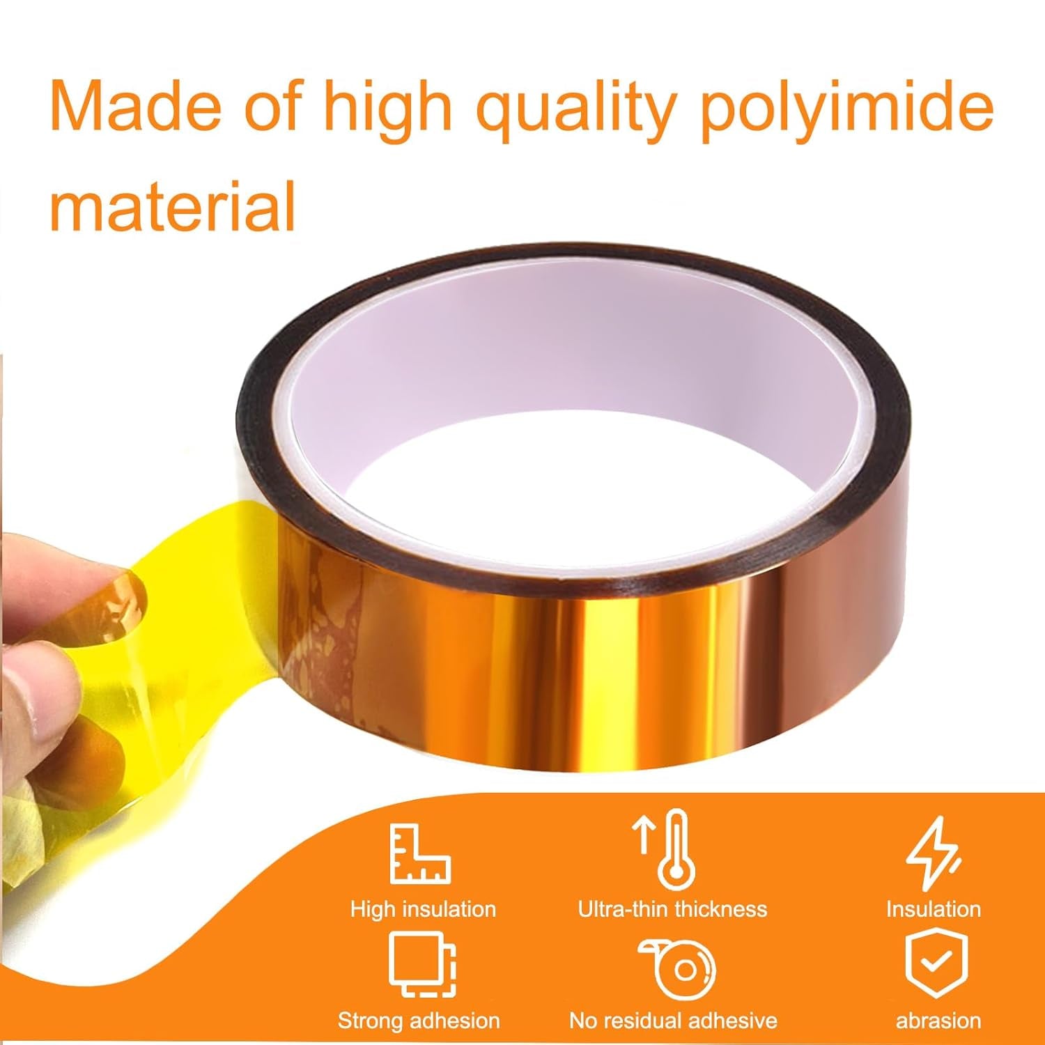 Polyimide Tape, High-Temperature Resistant Tape, Kapton Tape, No Residue Heat-Resistant Tape for Electric Task, 3D Printing, Soldering, Sublimation, Masking, 5 Pack 1Inch X 33M(108Ft)