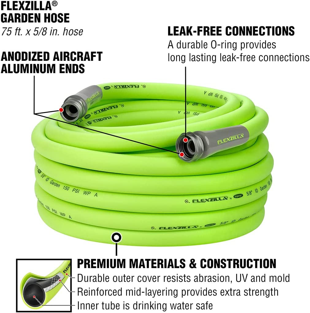 Garden Hose 5/8 In. X 75 Ft, Heavy Duty, Lightweight, Drinking Water Safe, Zillagreen - HFZG575YW-E