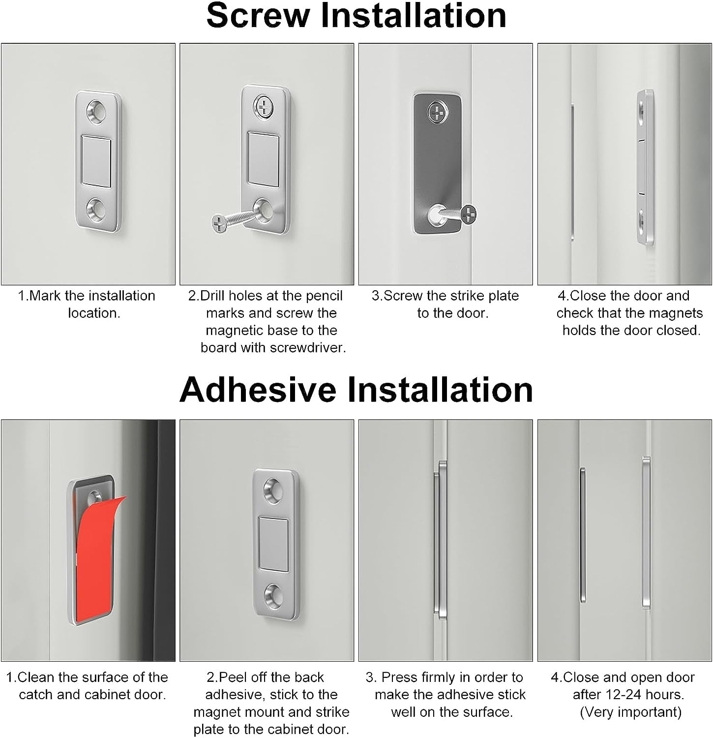 Cabinet Magnetic Catch  4 Pack Ultra Thin Cabinet Door Magnetic Catch for Drawer Magnets Adhesive Cabinet Latch Magnetic Closures for Kitchen Closet Door Closing Magnetic Door Catch Closer