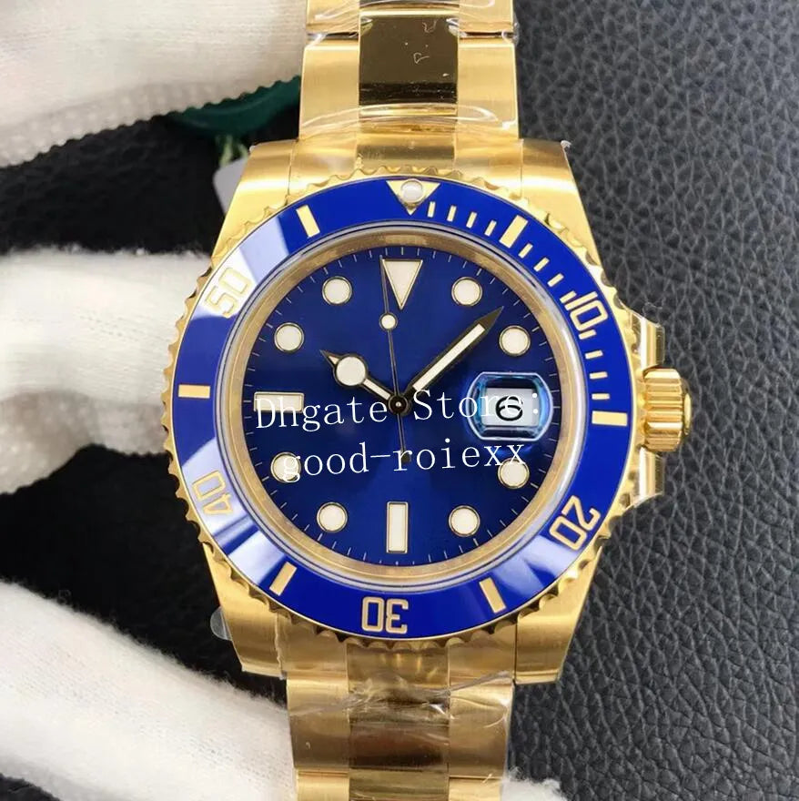 Mens Blue Black Green Ceramic Bezel Watch Automatic Cal.3135 Watches Men Dive Sport 904L Stainless Steel 3130 Yellow Gold VSF Wristwatches Diver'S 28800 Vph/Hz