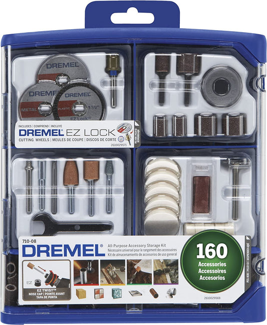 160-Piece Rotary Tool Accessory Kit with EZ Lock Technology - 1/8" Shank - Cutting Bits, Polishing Wheel and Compound, Sanding Drums & Disc (710-08)
