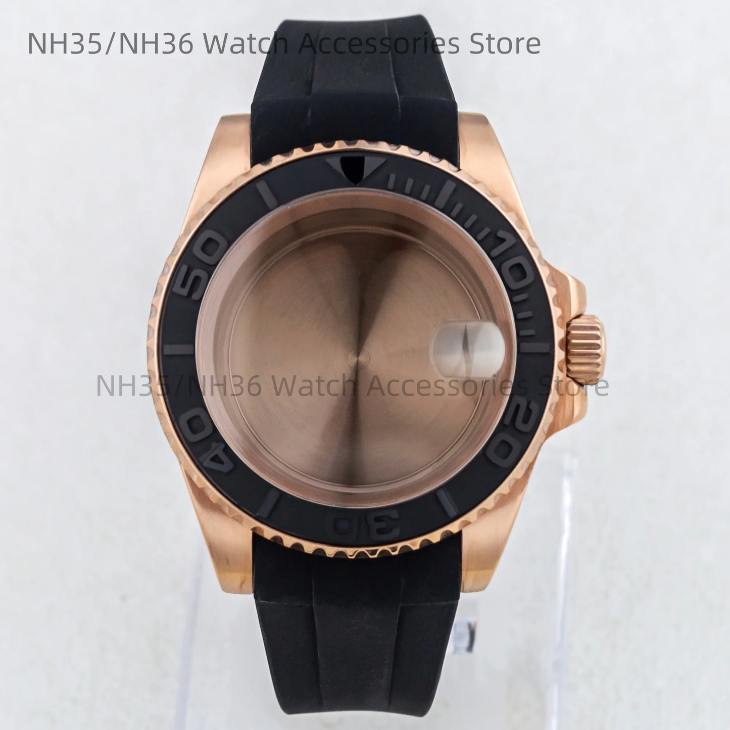 40Mm Rose Gold Watch Case Ceramic Bezel Sapphire Glass Stainless Steel for NH35 Nh36 Nh34 Automatic Movement Yacht-Master Case