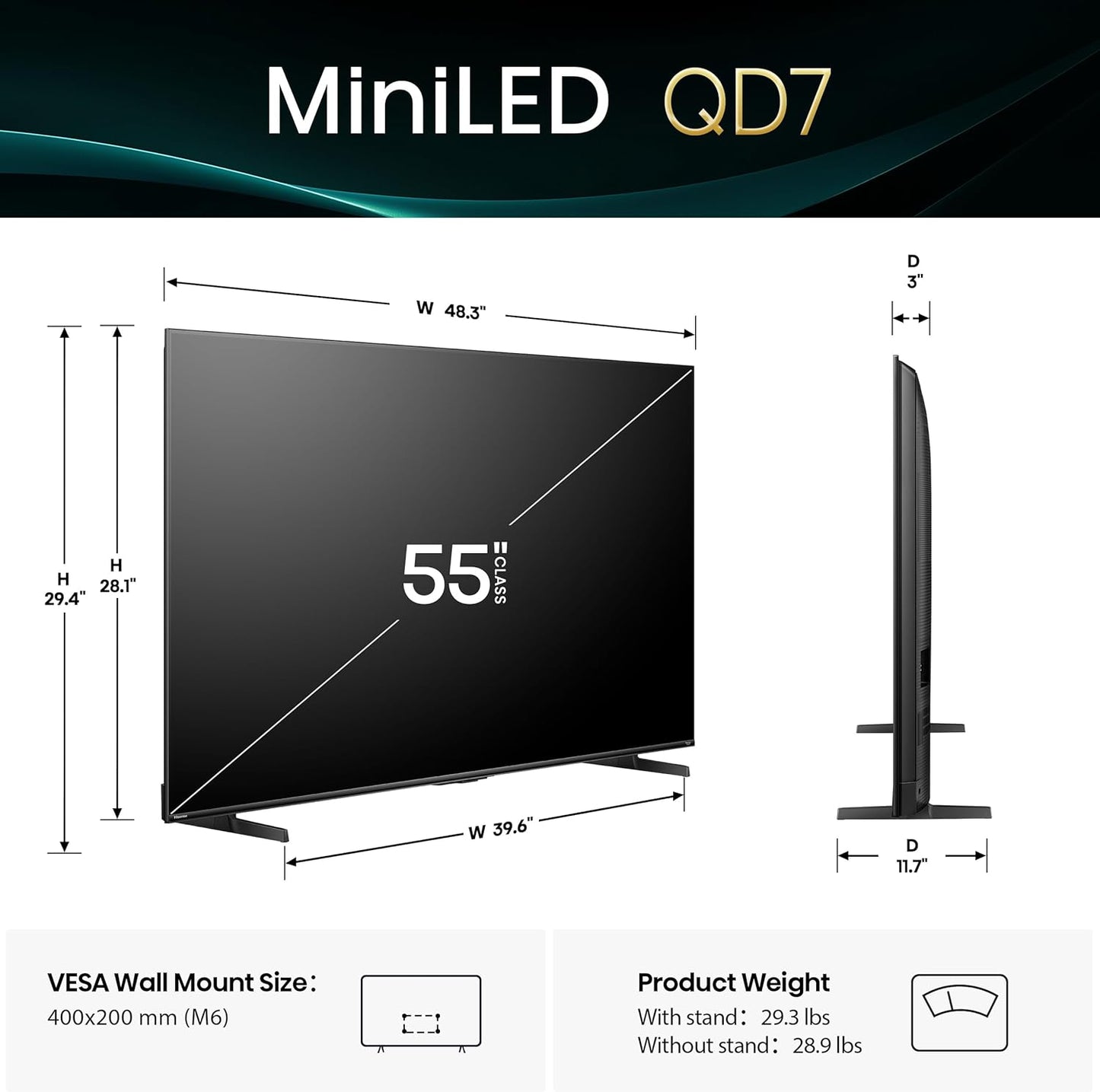 55" Class QD7 Series Mini-Led 4K UHD Smart Fire TV (55QD7QF, 2025 Model) - QLED, HDR10+, Dolby Vision, Dolby Atmos, Game Mode Plus, ALLM, Alexa Built in with Voice Remote, Streaming TV, Black