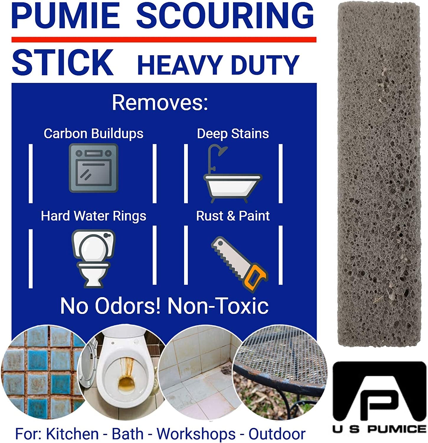 3-Pack  Pumice Stone for Toilet Bowl Cleaning, Cleans Toilet Bowl Hard Water Rings, Buildups, Rust & Tough Stains, Heavy Duty Pumice Scouring Stick for Cleaning Bathub, Pool, Kitchen Sink & Grill