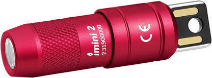 IMINI 2 EDC Rechargeable Keychain Flashlight, 50 Lumens Compact and Portable Mini LED Keyring Lights with Built-In Battery Ideal for Everyday Carry and Emergencies (Passionate Red)