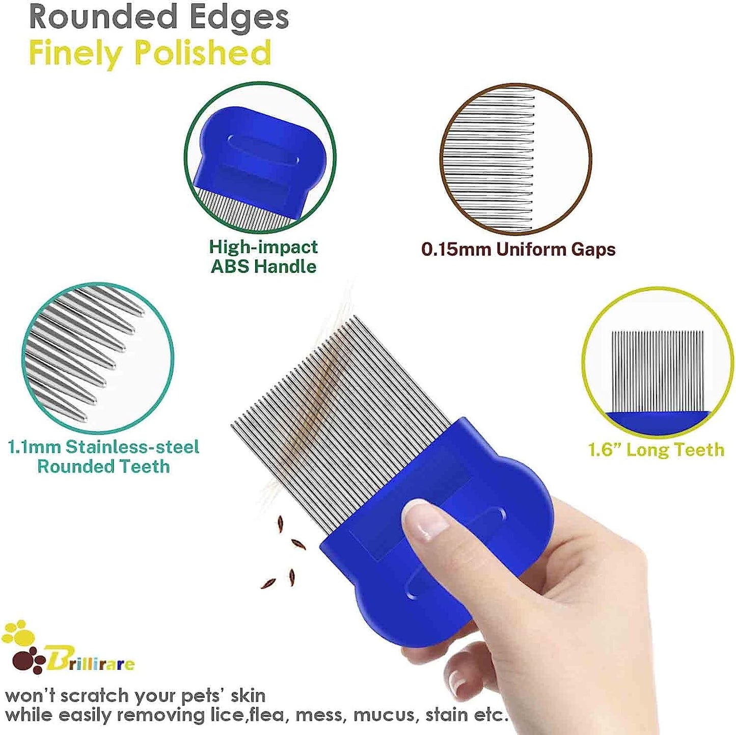 4 Pack Flea Lice Comb, Stainless Steel Dog Cat Grooming Combs with Rounded Teeth, Double Sided Professional Pet Tear Stain Remover, Dematting Tool for Small, Medium & Large Pets