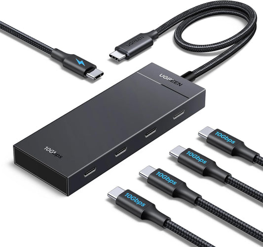 Powered 100W 10Gbps USB C Hub - 5 in 1 Adapter with 4 USB-C, 100W PD Ports for Macbook/Air, Ipad Pro, Iphone, Surface, Laptops and More