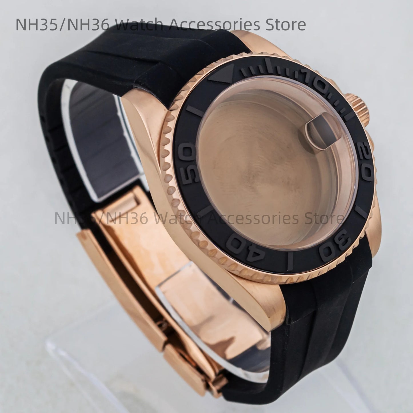 40Mm Rose Gold Watch Case Ceramic Bezel Sapphire Glass Stainless Steel for NH35 Nh36 Nh34 Automatic Movement Yacht-Master Case