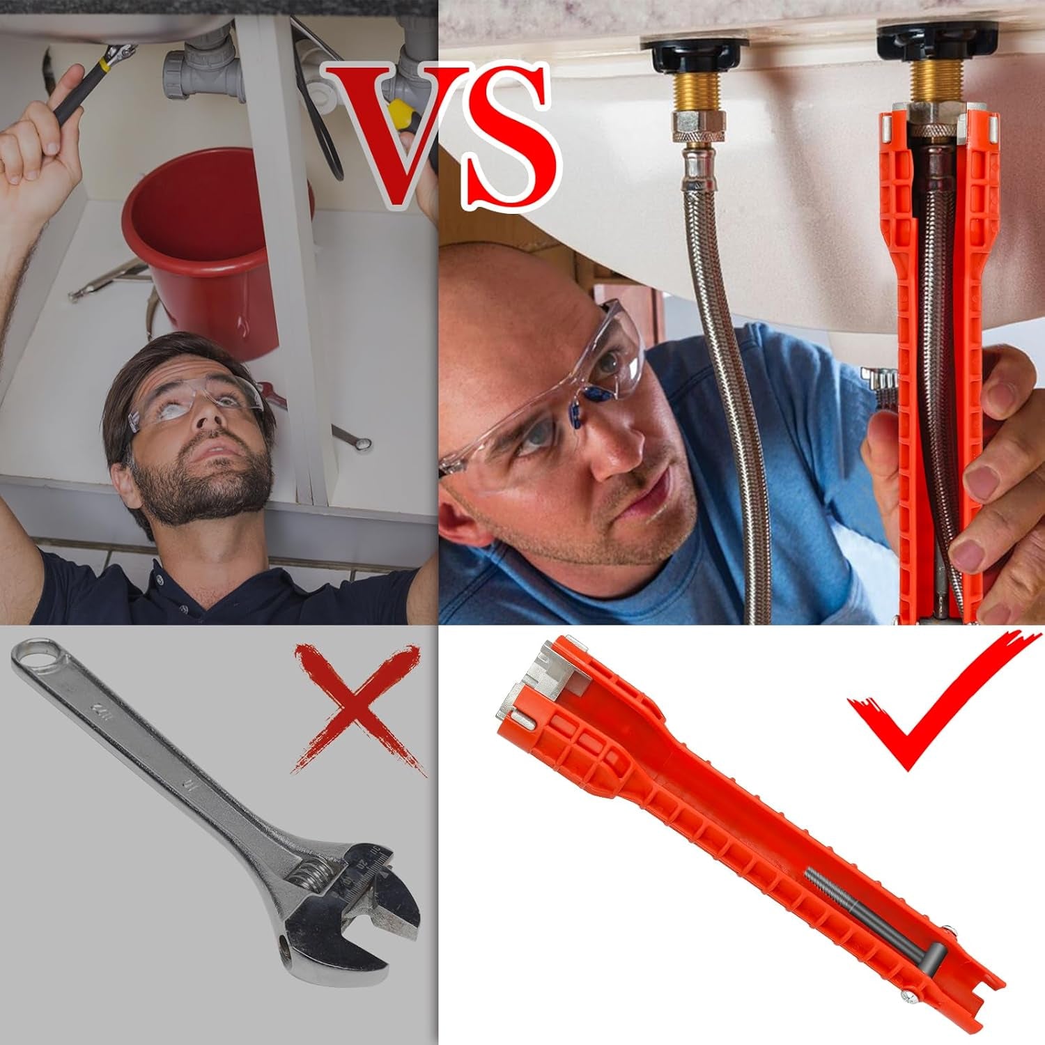 Faucet and Sink Installer Multi Tool, Basin Wrench, Multi-Functional Wrench Plumbing Tool, 14 in 1 Faucet Wrench, Sink Wrench Plumbers for Pipe and Tub Drain Removal Nut Wrench (One Way)
