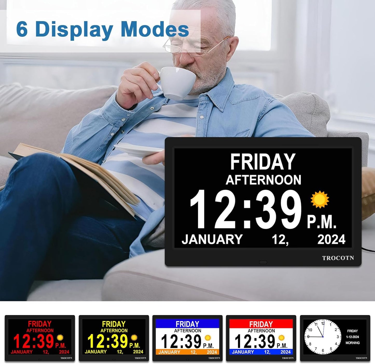 【Newest Dementia Clock Large Digital Clock for Seniors, Calendar Clock Large Display with Custom Alarms,Wall Clock with Day & Date, Alarm Clock,Desk Clock (10 Inch Black)