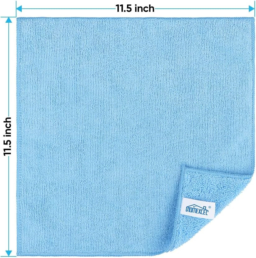 Microfiber Cleaning Cloth 12 Pack, Blue Premium Microfiber Towels for Cars, Lint Free, Scratch-Free, Highly Absorbent, Reusable Cleaning Rags for Car, Household, Kitchen, 11.5"X11.5"