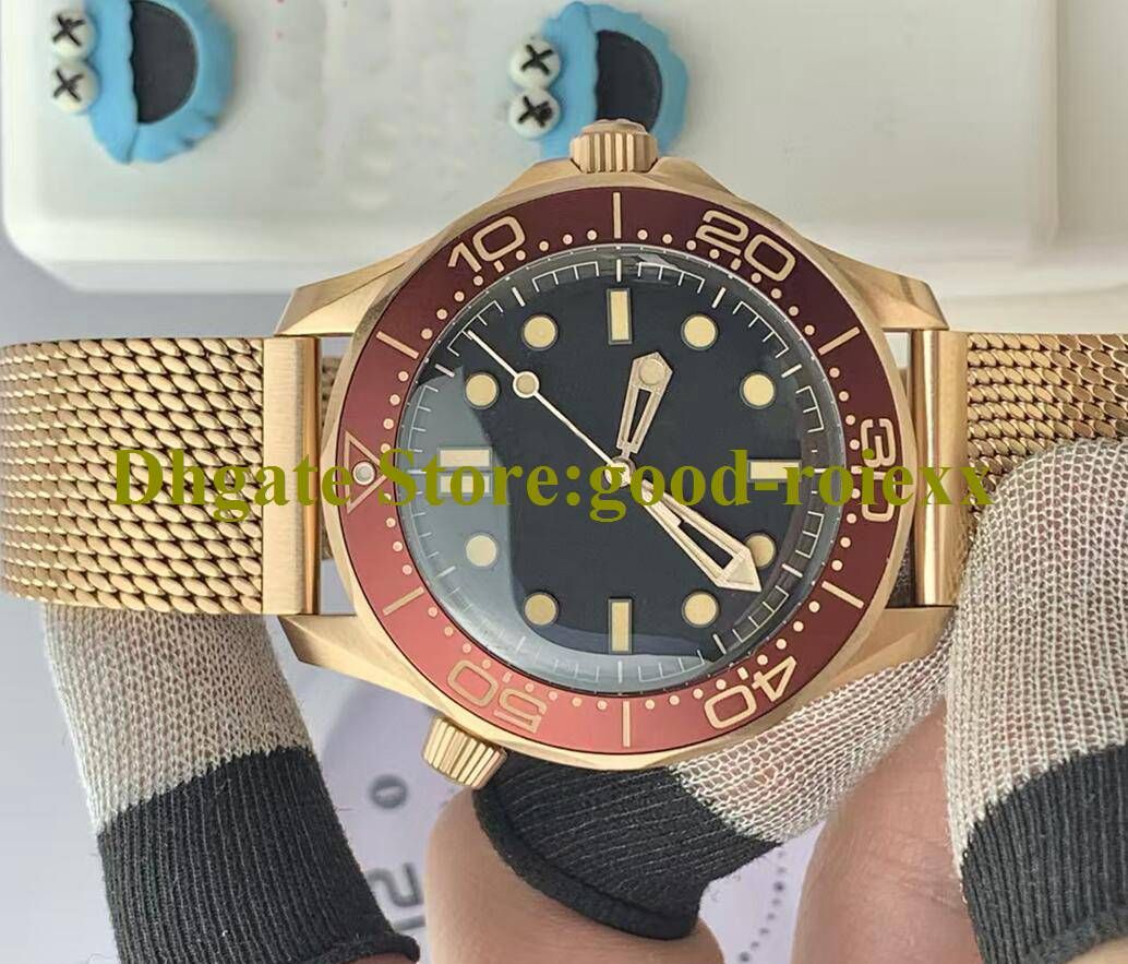 42Mm Men'S Bronze Watches Men Vsf Automatic Cal.8806 Movement Vs Aluminum Bezel Dial Watch Sbf Mesh Gold Burgundy Bracelet Diver 300M Luminous Wristwatches