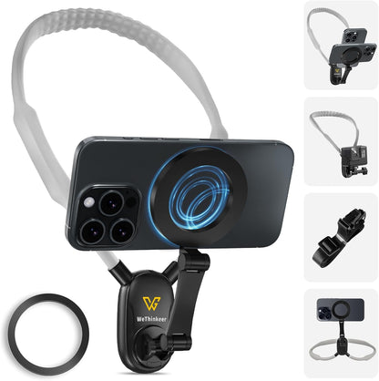 Neck Phone Holder for Recording, 700Mm Extended for Comfort, Hands-Free Pov/Vlog Magnetic Neck Mount with Anti-Shake Chest Strap, Content Creator Essential, Compatible with Iphone, Android, Gopro