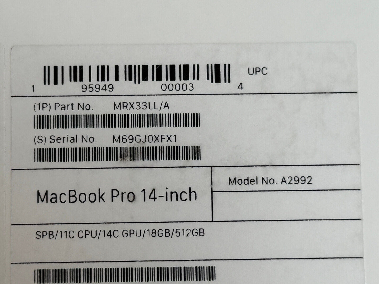 Macbook Pro 14In M3 Pro Chip 18GB RAM 512GB SSD Space Black 14.2"