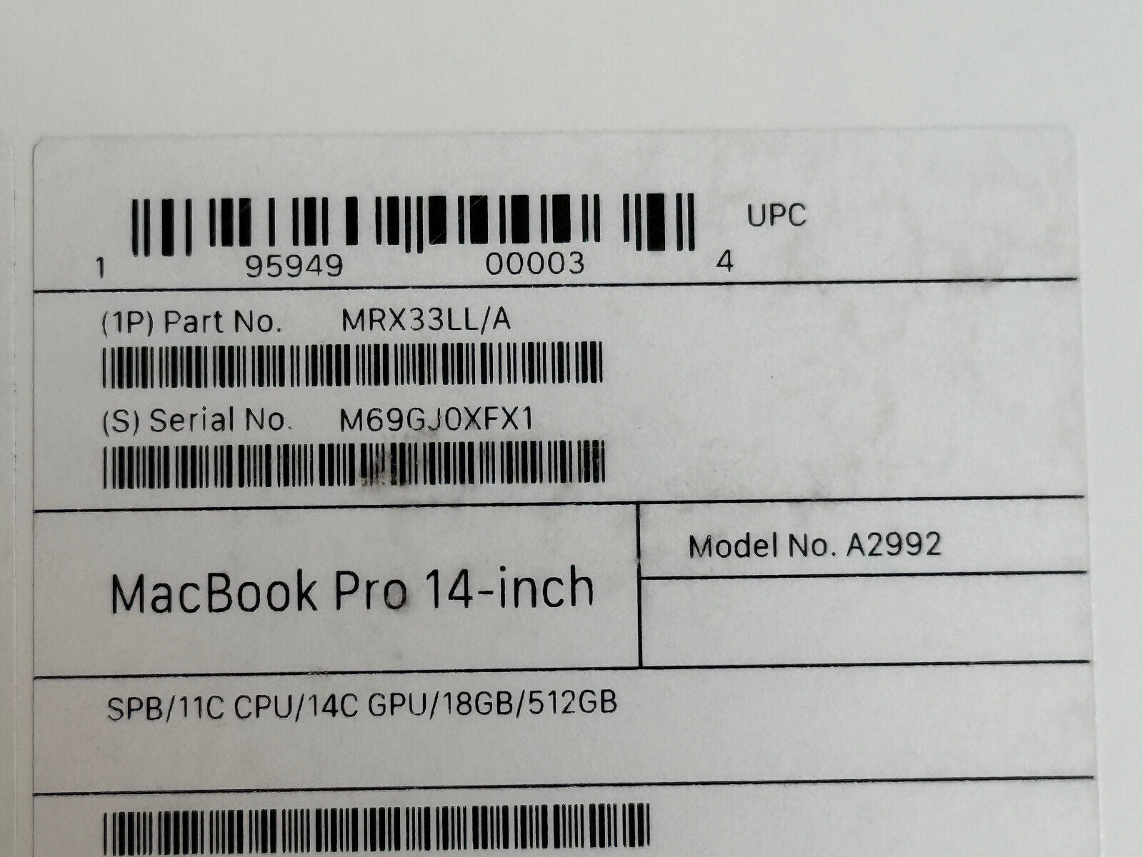 Macbook Pro 14In M3 Pro Chip 18GB RAM 512GB SSD Space Black 14.2"