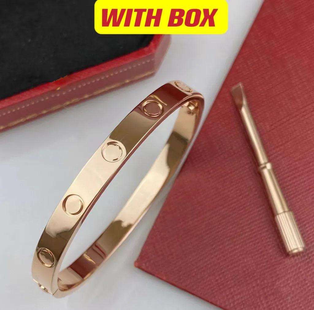 Bracelet Designer Jewelry Fashion Gold Bangle High Quality Womens Bracelets Luxury Mens Brand Rose Silver 6 Mm Stainless Steel 4 Stone with Box