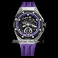 TWF 42 A2965 Hand Winding Mens Watch Tourbillon Titanium Steel Case Ceramic Bezel 3D Black Panther Dial Purple Rubber Strap 2022 Super Edition Watches Pureitme C3