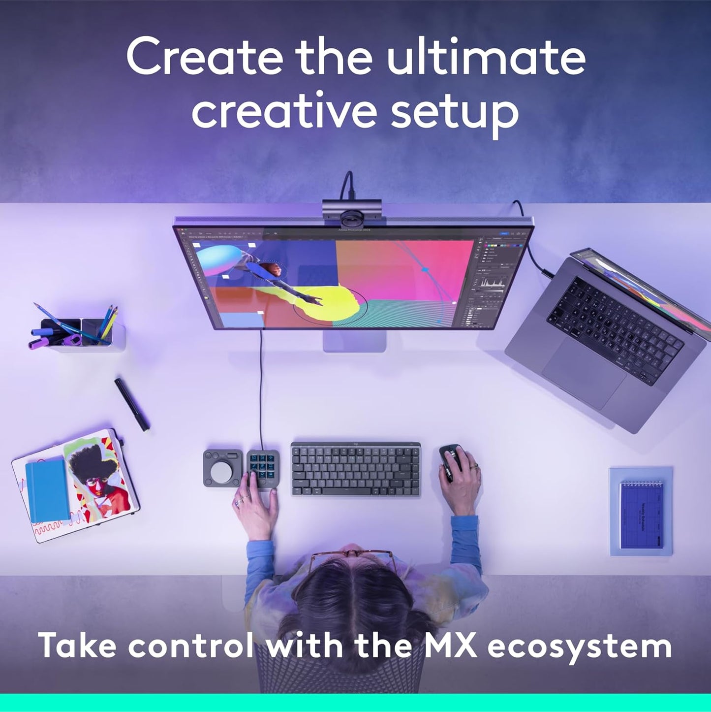 MX Creative Console - 9 Customizable LCD Keys, Control Dial for Graphic Design, Video Editing, Control Adobe, Zoom, Spotify and More - Graphite, with 3-Month Adobe Creative Cloud Membership