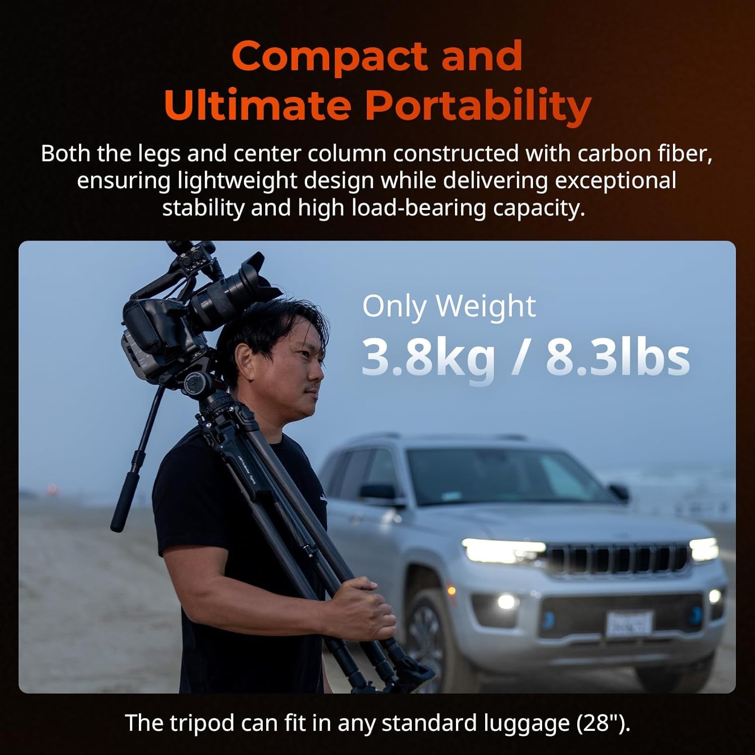 X Potato Jet Tribex Hydraulic Carbon Fiber Tripod, Fast Extend Camera Video Tripod with 4-Step Counterbalance Fluid Head, Step-Less Damping on Pan/Tilt, Load 13.2Lbs for Dslr(Standard Series)