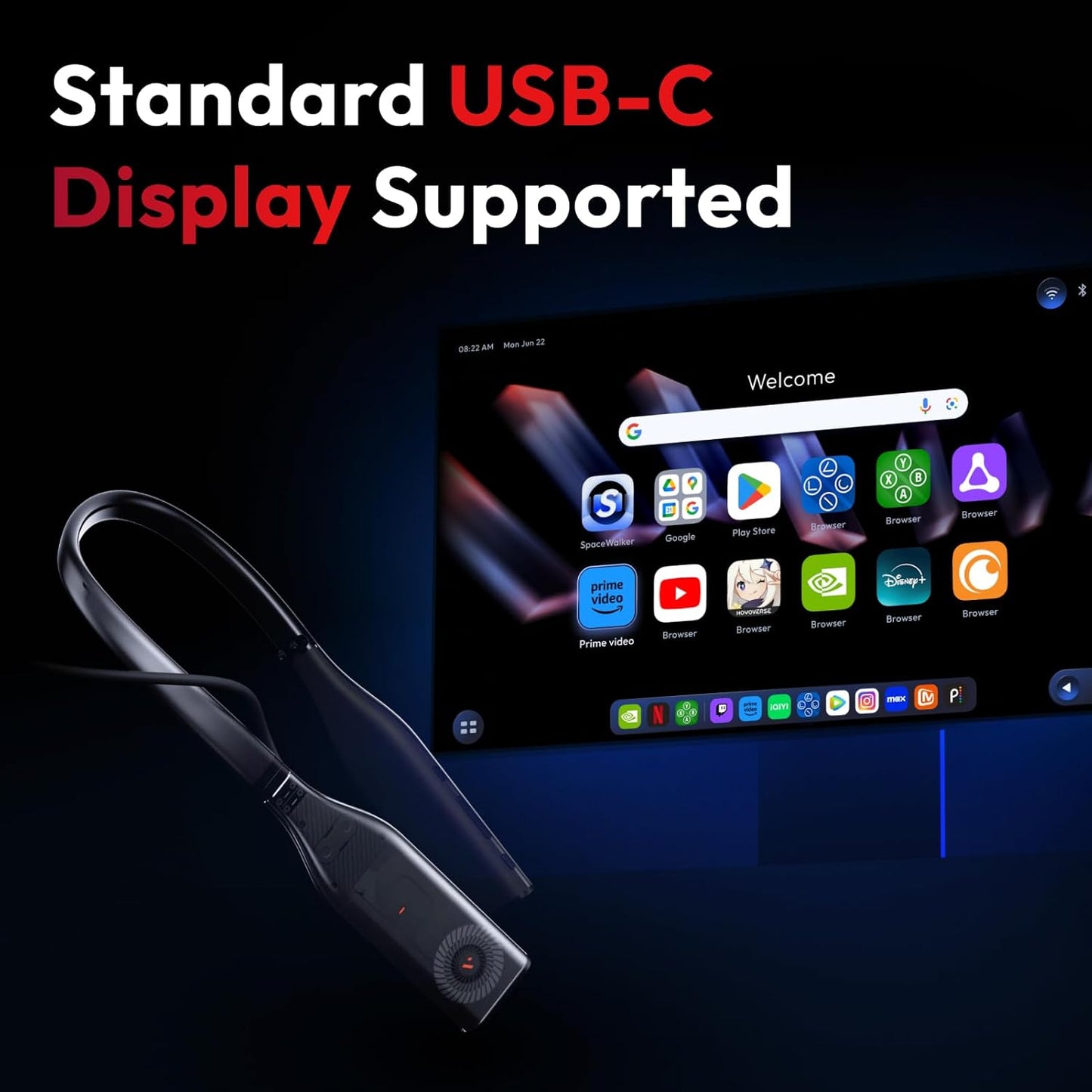 Pro Neckband, Official Partner of Psplay, Google Play, Multi-Screen/3Dof/Smooth Follow/Ambient Mode, 3D Player, AI Assistant, Almost Wireless Freedom for Gaming & Streaming, 12GB+256GB