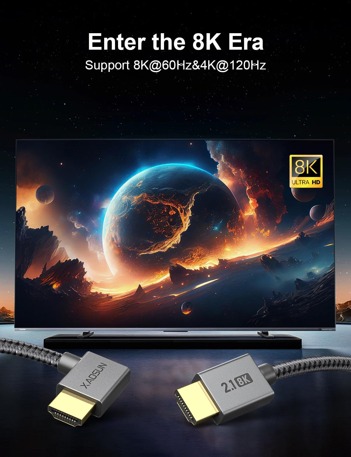 Right Angle HDMI 2.1 Cable 6.6FT, 48Gbps Ultra High Speed HDMI Cord Support 8K@60Hz 4K@120Hz Dynamic HDR Earc HDCP 2.2& 2.3 HDR10, Compatible with Ps5,Ps4,X-Box,Roku Tv,Hdtv,Blu-Ray,Lg,Samsung