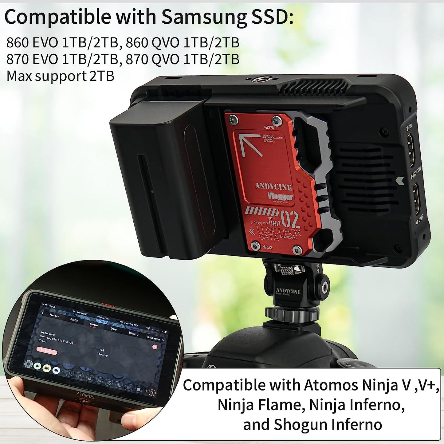 Lunchbox II Red DIY Metal Case for DIY SSD for Atomos Ninja V,V+, Ninja Flame, Ninja Inferno, and Shogun Inferno