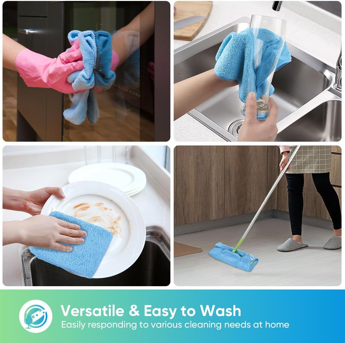 Microfiber Cleaning Cloth 12 Pack, Blue Premium Microfiber Towels for Cars, Lint Free, Scratch-Free, Highly Absorbent, Reusable Cleaning Rags for Car, Household, Kitchen, 11.5"X11.5"