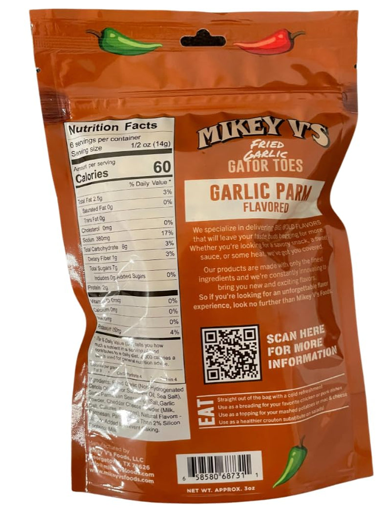 Garlic Parmesean "Gator Toes", Deep Fried Garlic Snacks, 3.9Oz.