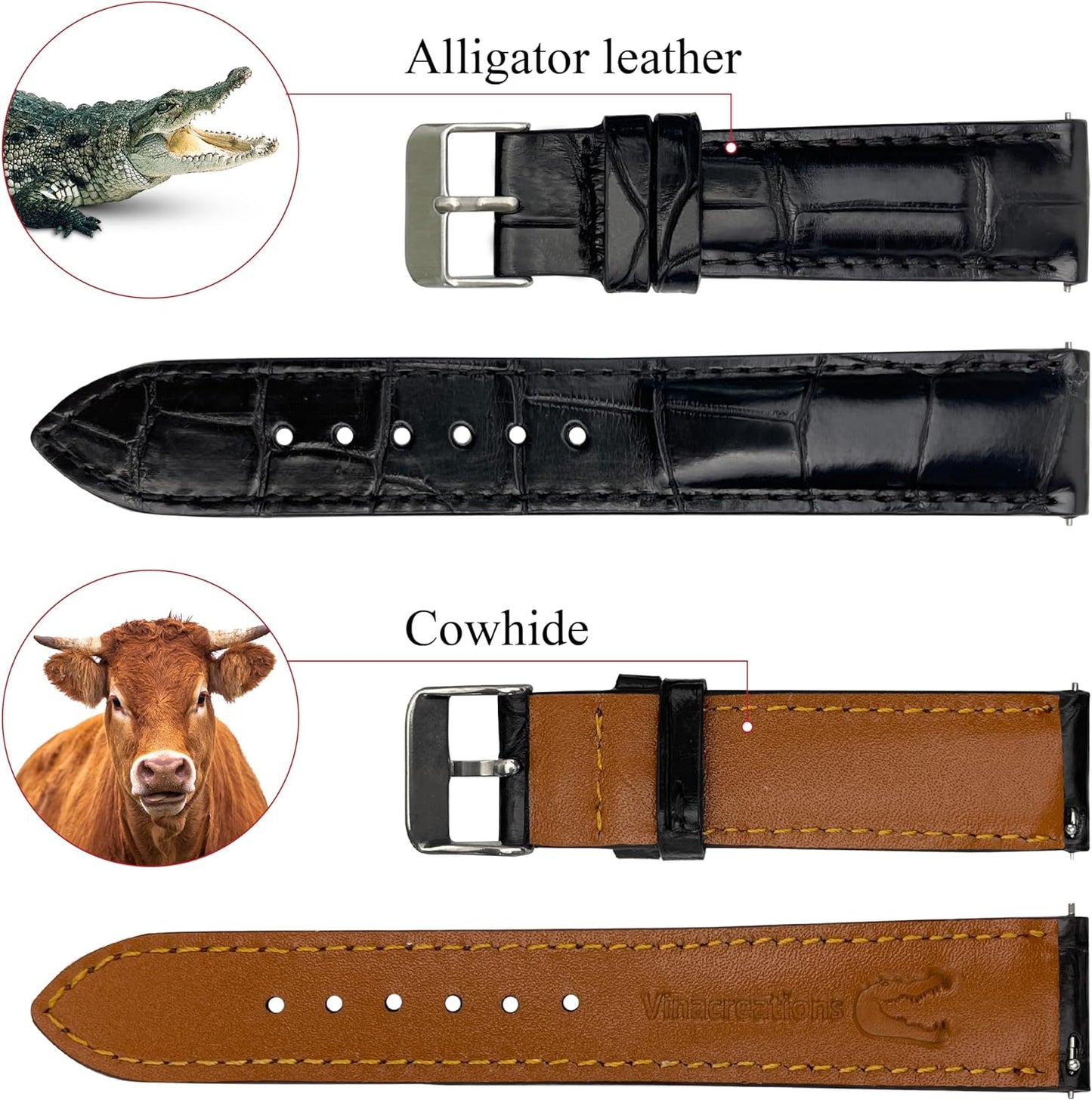 Handmade Alligator Leather Watch Band Men Quick Release Premium Crocodile Strap Stingray Ostrich Replacement Silver Buckles 18Mm 19Mm 20Mm 21Mm 22Mm 24Mm