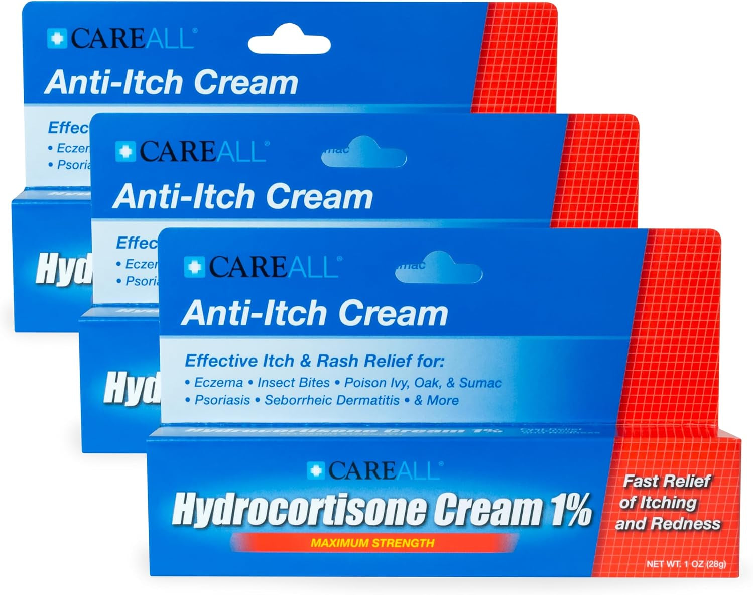 Hydrocortisone 1%, 1Oz Tube (Pack of 3), Maximum Strength Anti-Itch Cream, Relief from Itching and Redness from Bug Bites, Eczema, Psoriasis, Poison Ivy, Oak and Sumac