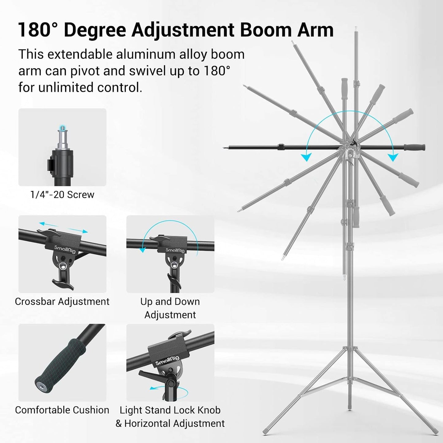 Aluminum Light Stand 110"/9.2Ft/280Cm, Adjustable Photography Air-Cushioned Tripod Stand with 1/4" Screw for Softbox, Studio Light, Flash, Umbrella, Ring Light, Max Load 5Kg, RA-S280A
