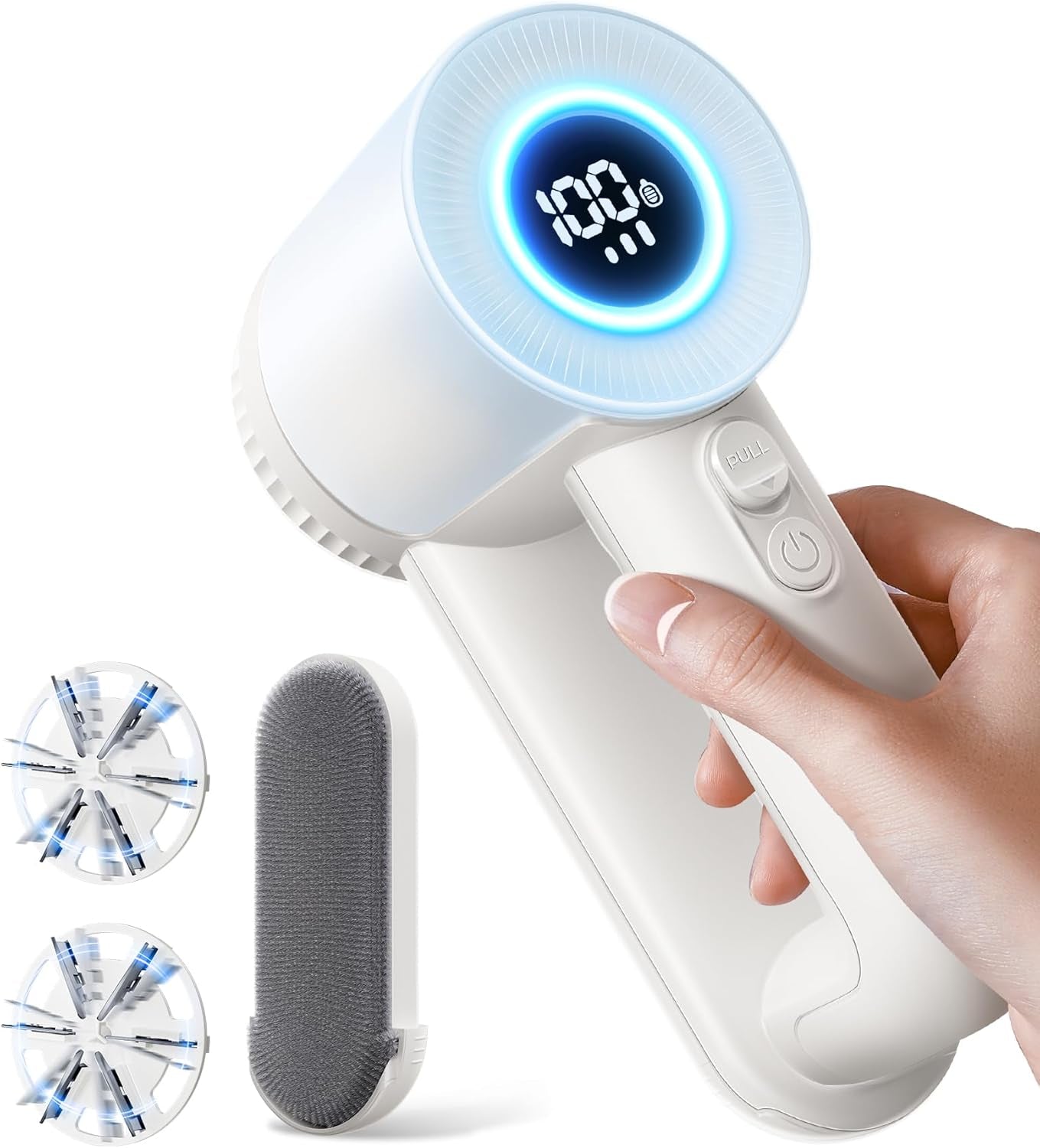 Rechargeable Lint Remover: 3 Stainless Steel 6-Leaf Blades, Fabric Shaver with LED Display, 3-Speeds Lint Shaver for Effortless Fuzz & Pill Removal from Clothes, Sweaters, Coats, Couches, Blankets