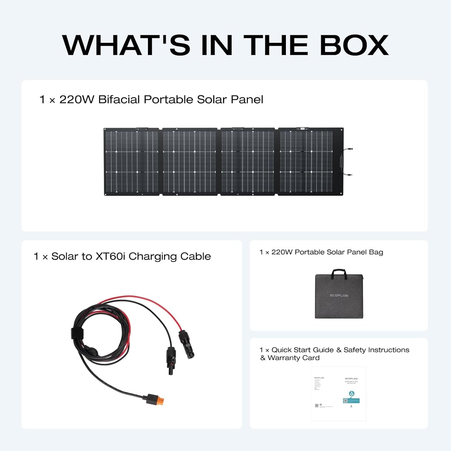 220W Portable Solar Panel, Bifacial Design up to 25% Conversion Efficiency N-Type Solar Cell, with Adjustable Kickstand, IP68 Waterproof, Foldable Solar Panel for Camping Rving Home Backup