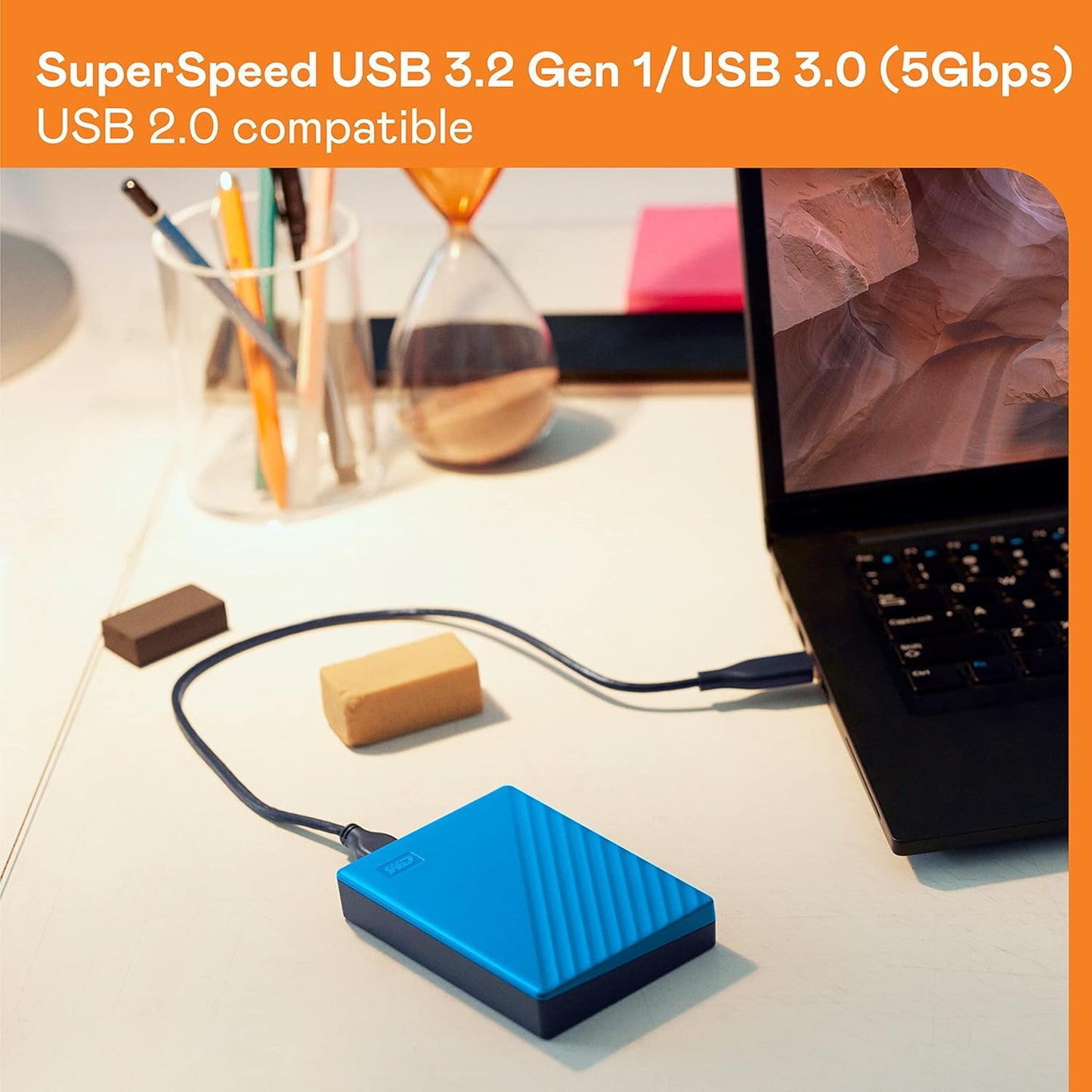 6TB My Passport, Portable External Hard Drive, Blue, Backup Software with Defense against Ransomware, and Password Protection, USB 3.1/USB 3.0 Compatible - BR9S0060BBL-WESN