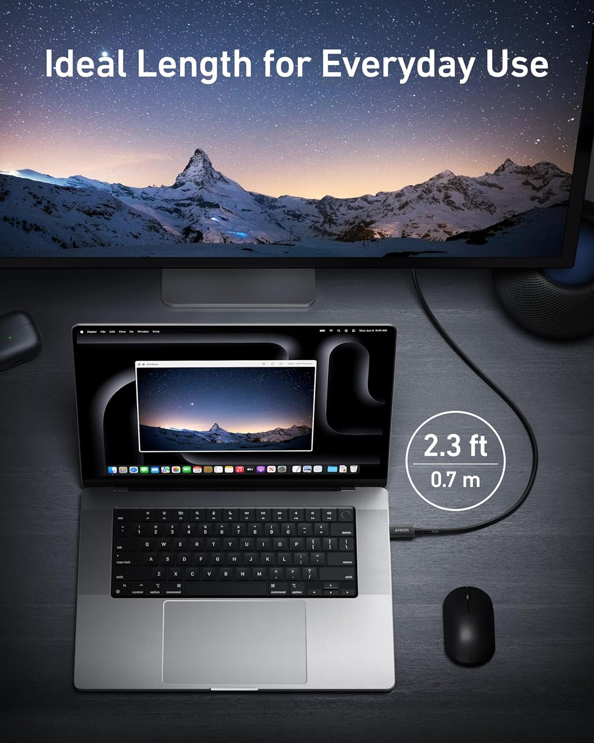 USB C Cable, Thunderbolt 4 Certified USB C to USB C Cable, 8K/4K Display/40Gbps Charging Cord Compatible with USB4, Thunderbolt 4/3, for Macbook, Iphone 16, and More (2.3 FT, 240W)