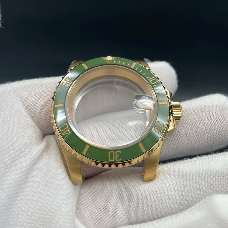 Luxury Golden Watch Case 40Mm Rlx GMT Green Ceramic Bezel Inserts Suit for MOD/SUB Seiko NH35/NH36 3135 Movements Compatible