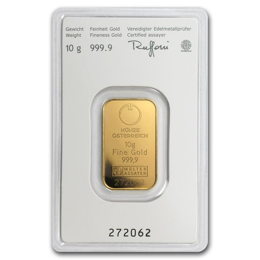 10 Gram Gold Bar - Austrian Mint Kinebar Design (In Assay)